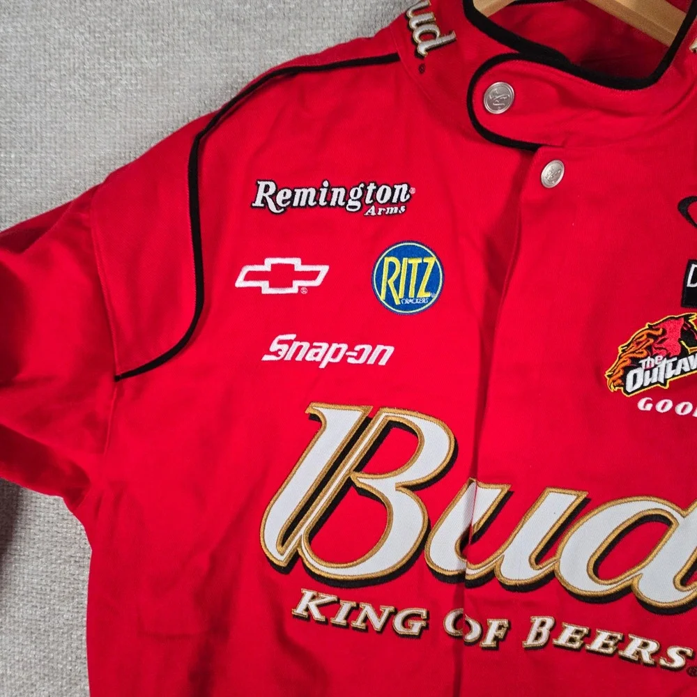 Chase Authentics Budweiser NASCAR Racing Jacket Red Cotton XXL Winston Cup Snap